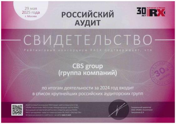 Свидетельство CBS 2024 Аудиторские группы